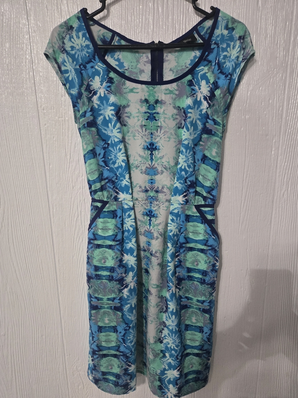 Mossimo Women Blue Green All Over Print Sleeveless Scoop Neck Mini Dress Size XS